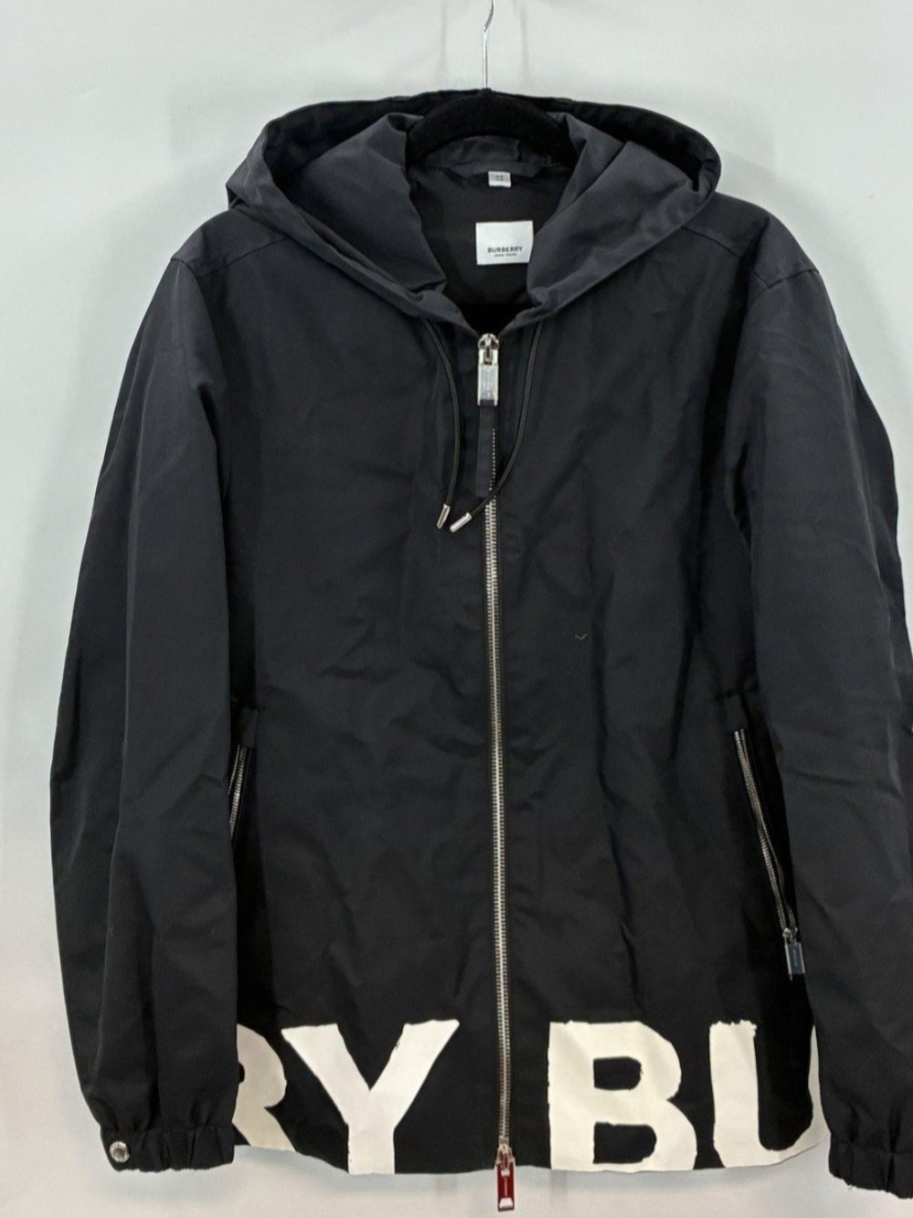 Burberry Men's Black Hooded Zip Jacket with Logo Trim
